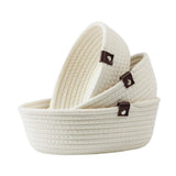 Maxbell 3Pcs Round Small Woven Baskets Set Bowl Desktop Sundries Cotton Rope Baskets White