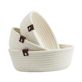 Maxbell 3Pcs Round Small Woven Baskets Set Bowl Desktop Sundries Cotton Rope Baskets White