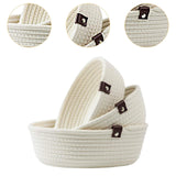 Maxbell 3Pcs Round Small Woven Baskets Set Bowl Desktop Sundries Cotton Rope Baskets White