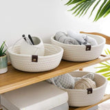 Maxbell 3Pcs Round Small Woven Baskets Set Bowl Desktop Sundries Cotton Rope Baskets White