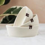 Maxbell 3Pcs Round Small Woven Baskets Set Bowl Desktop Sundries Cotton Rope Baskets White