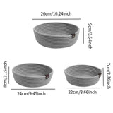 Maxbell 3Pcs Round Small Woven Baskets Set Bowl Desktop Sundries Cotton Rope Baskets Gray