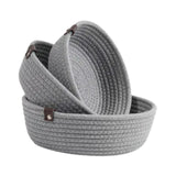 Maxbell 3Pcs Round Small Woven Baskets Set Bowl Desktop Sundries Cotton Rope Baskets Gray
