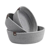 Maxbell 3Pcs Round Small Woven Baskets Set Bowl Desktop Sundries Cotton Rope Baskets Gray