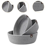 Maxbell 3Pcs Round Small Woven Baskets Set Bowl Desktop Sundries Cotton Rope Baskets Gray