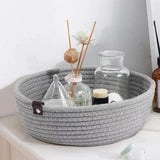 Maxbell 3Pcs Round Small Woven Baskets Set Bowl Desktop Sundries Cotton Rope Baskets Gray
