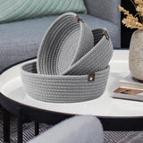 Maxbell 3Pcs Round Small Woven Baskets Set Bowl Desktop Sundries Cotton Rope Baskets Gray