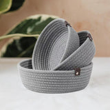 Maxbell 3Pcs Round Small Woven Baskets Set Bowl Desktop Sundries Cotton Rope Baskets Gray