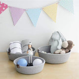 Maxbell 3Pcs Round Small Woven Baskets Set Bowl Desktop Sundries Cotton Rope Baskets Gray