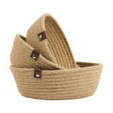 Maxbell 3Pcs Round Small Woven Baskets Set Bowl Desktop Sundries Cotton Rope Baskets Khaki