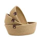Maxbell 3Pcs Round Small Woven Baskets Set Bowl Desktop Sundries Cotton Rope Baskets Khaki