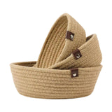 Maxbell 3Pcs Round Small Woven Baskets Set Bowl Desktop Sundries Cotton Rope Baskets Khaki