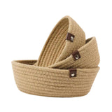 Maxbell 3Pcs Round Small Woven Baskets Set Bowl Desktop Sundries Cotton Rope Baskets Khaki
