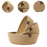 Maxbell 3Pcs Round Small Woven Baskets Set Bowl Desktop Sundries Cotton Rope Baskets Khaki