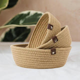 Maxbell 3Pcs Round Small Woven Baskets Set Bowl Desktop Sundries Cotton Rope Baskets Khaki