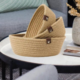 Maxbell 3Pcs Round Small Woven Baskets Set Bowl Desktop Sundries Cotton Rope Baskets Khaki