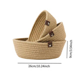 Maxbell 3Pcs Round Small Woven Baskets Set Bowl Desktop Sundries Cotton Rope Baskets Khaki
