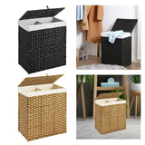 Maxbell Laundry Basket with Lid Imitation Rattan Handwoven for Books Tissues Bedding Black