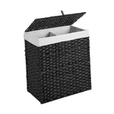 Maxbell Laundry Basket with Lid Imitation Rattan Handwoven for Books Tissues Bedding Black