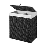 Maxbell Laundry Basket with Lid Imitation Rattan Handwoven for Books Tissues Bedding Black