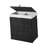 Maxbell Laundry Basket with Lid Imitation Rattan Handwoven for Books Tissues Bedding Black