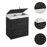 Maxbell Laundry Basket with Lid Imitation Rattan Handwoven for Books Tissues Bedding Black