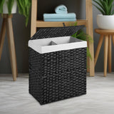Maxbell Laundry Basket with Lid Imitation Rattan Handwoven for Books Tissues Bedding Black