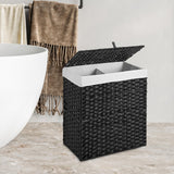 Maxbell Laundry Basket with Lid Imitation Rattan Handwoven for Books Tissues Bedding Black