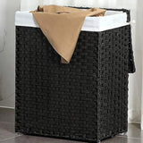 Maxbell Laundry Basket with Lid Imitation Rattan Handwoven for Books Tissues Bedding Black
