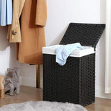 Maxbell Laundry Basket with Lid Imitation Rattan Handwoven for Books Tissues Bedding Black