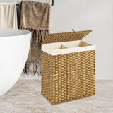 Maxbell Laundry Basket with Lid Imitation Rattan Handwoven for Books Tissues Bedding Brown