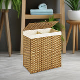 Maxbell Laundry Basket with Lid Imitation Rattan Handwoven for Books Tissues Bedding Brown