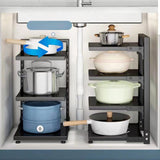 Maxbell Pot and Pan Organizer Organization Storage for Under Cabinet Home Countertop 3 Tier Black