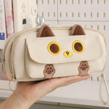 Maxbell Pencil Case Cat Cosmetic Bag for Boys Girls Children School, Office Supplies Beige
