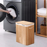 Maxbell Bamboo Laundry Storage Basket Laundry Hamper Bin for Dorm Bedroom Apartments
