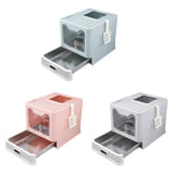 Maxbell Cat Litter Box with Lid Folding Hooded Front Entry Top Exit Kitty Litter Pan Blue