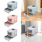 Maxbell Cat Litter Box with Lid Folding Hooded Front Entry Top Exit Kitty Litter Pan Blue