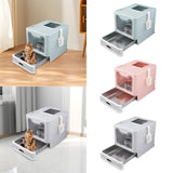 Maxbell Cat Litter Box with Lid Folding Hooded Front Entry Top Exit Kitty Litter Pan Blue