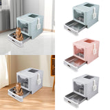 Maxbell Cat Litter Box with Lid Folding Hooded Front Entry Top Exit Kitty Litter Pan Blue