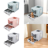 Maxbell Cat Litter Box with Lid Folding Hooded Front Entry Top Exit Kitty Litter Pan Blue