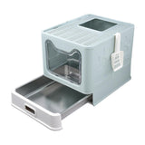 Maxbell Cat Litter Box with Lid Folding Hooded Front Entry Top Exit Kitty Litter Pan Blue