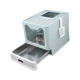 Maxbell Cat Litter Box with Lid Folding Hooded Front Entry Top Exit Kitty Litter Pan Blue