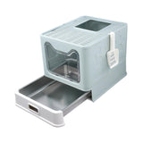 Maxbell Cat Litter Box with Lid Folding Hooded Front Entry Top Exit Kitty Litter Pan Blue