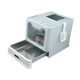 Maxbell Cat Litter Box with Lid Folding Hooded Front Entry Top Exit Kitty Litter Pan Blue