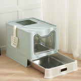 Maxbell Cat Litter Box with Lid Folding Hooded Front Entry Top Exit Kitty Litter Pan Blue