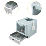 Maxbell Cat Litter Box with Lid Folding Hooded Front Entry Top Exit Kitty Litter Pan Blue