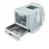 Maxbell Cat Litter Box with Lid Folding Hooded Front Entry Top Exit Kitty Litter Pan Blue
