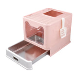 Maxbell Cat Litter Box with Lid Folding Hooded Front Entry Top Exit Kitty Litter Pan Pink