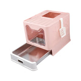 Maxbell Cat Litter Box with Lid Folding Hooded Front Entry Top Exit Kitty Litter Pan Pink
