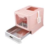 Maxbell Cat Litter Box with Lid Folding Hooded Front Entry Top Exit Kitty Litter Pan Pink